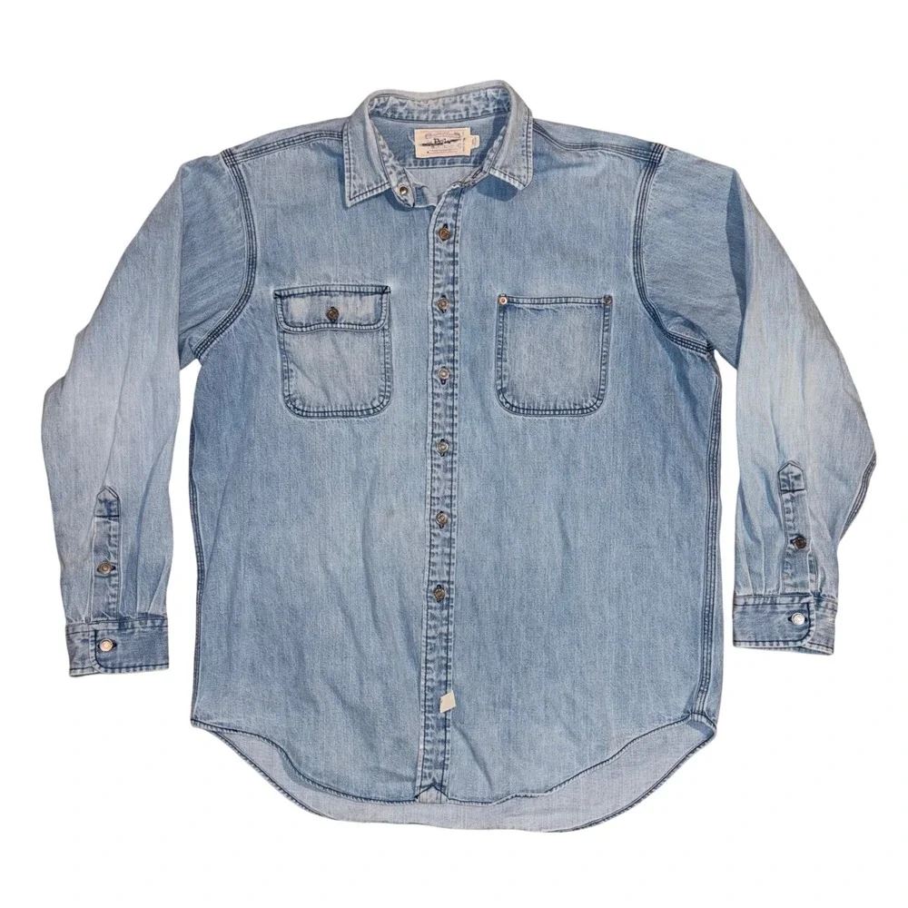 Polo Ralph Lauren Authentic Dungarees Denim Shirt Light Wash Mens XL Cotton